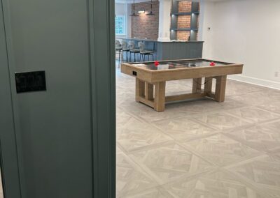 Basement game room recessed and pendant lighting installation in Sparta NJ