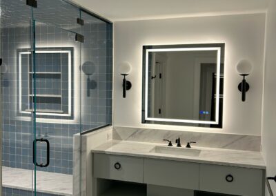 Bathroom LED mirror and recessed lighting installation in Berkeley Heights NJ