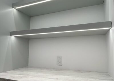Pantry floating shelf LED strip lighting installation in Harding NJ